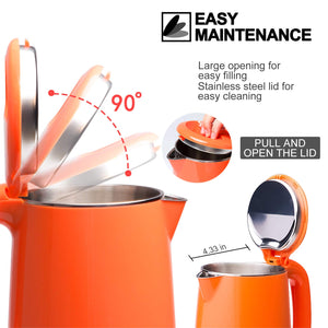 Secura Stainless Steel Double Wall Electric Kettle Water Heater for Tea Coffee w/Auto Shut-Off and Boil-Dry Protection, 1.0L (Orange) SWK-1001DO/HB-K012