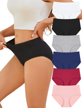 Load image into Gallery viewer, FINETOO Cotton Underwear for Women High Waisted Ribbed Full Coverage Briefs Soft Breathable Moisture Wicking Panties 6 Pack