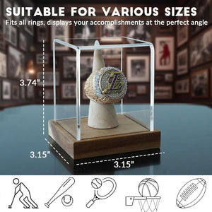 JupDec Basketball & Championship Ring Display Case, Large Clear Acrylic Shadow Box with UV Protection Wooden Showcase, Idea Gift for Sports Fans