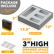 Load image into Gallery viewer, SpaceAid Bag Storage Organizer for Kitchen Drawer, Bamboo Organizer, Compatible with Gallon, Quart, Sandwich and Snack Variety Size Bag (1 Box 4 Slots)