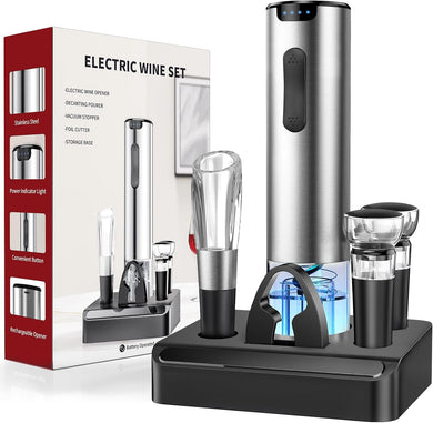 HomeHacks Electric Wine Opener, Automatic Wine Opener with Foil Cutter, Vacuum Stopper, Pourer, Rechargeable Wine Bottle Opener - Party Favor, Christmas Gift for Wine Lover
