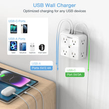 Load image into Gallery viewer, Surge Protector 8 Outlet Extender, TESSAN Multi Outlet Splitter with 3 USB Wall Charger (1 USB C Port), 3-Sided Multiple Plug Power Strip 1700J, Charging Station for Home Office Dorm Room