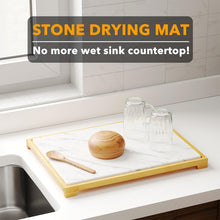 Load image into Gallery viewer, SpaceAid Bamboo Rack Dish Pad, Instant Dry Diatomaceous Earth Mat for Kitchen Counter, Stone Dish Fast Drying Mat Board (15.8 x 11.8 inch, White Marble)