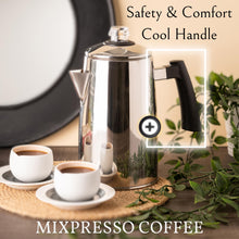 Load image into Gallery viewer, Mixpresso Stainless Steel Stovetop Coffee Percolator, 52 oz Classic Percolator Coffee Pot, Excellent As Camping Pot, 12 Cup Stainless Steel Camping Coffee Makers, Cool-Touch Handle.