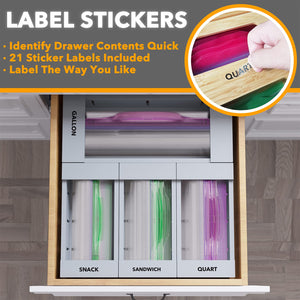 SpaceAid Bag Storage Organizer for Kitchen Drawer, Bamboo Organizer, Compatible with Gallon, Quart, Sandwich and Snack Variety Size Bag (4 Pack)