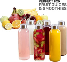 Load image into Gallery viewer, Brieftons Borosilicate Glass Water Bottles With Caps: Clear, 6 Pack, 18 Oz, Heat Resistant, Slim, Easy to Store, Leakproof Lids, Best As Reusable Drinking Bottle, Sauce Jar, Juice Beverage Container