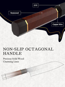 Chef's Santoku Knife 7 Inch, Professional Japanese High Carbon Steel Chef Knife, Ultra Sharp Kitchen Knife with Octagonal Rosewood Handle