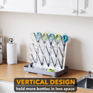 SpaceAid Baby Bottle Drying Rack with 20 Hooks, Space Saving Kitchen Bottles Rack Dryer, Vertical Baby Bottle Holder Organizer for Countertop Storage Accessories (White and Gray)