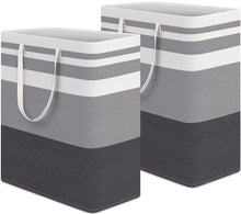Load image into Gallery viewer, HomeHacks 2 Pack Large Laundry Baskets, Waterproof, Freestanding Laundry Hampers, Collapsible Clothes Hamper with Reinforced Handles in Laundry Room, College Dorm, Bathroom, Bedroom (Grey, 75Lx2)