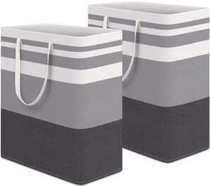 HomeHacks 2 Pack Large Laundry Baskets, Waterproof, Freestanding Laundry Hampers, Collapsible Clothes Hamper with Reinforced Handles in Laundry Room, College Dorm, Bathroom, Bedroom (Grey, 75Lx2)