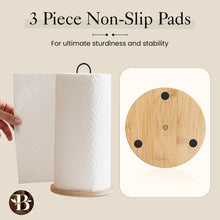 Load image into Gallery viewer, Paper Towel Holder - Wooden Paper Towel Holder with Non-Slip Wood Base, Minimalist Modern Style, Countertop Paper Towel Dispenser for Kitchen, Home, Office - Black Paper Towel Stand by Bambüsi