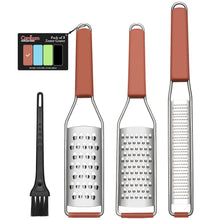 Load image into Gallery viewer, Lemon Zester Grater Three-piece Suit - Heavy Duty Kitchen Tool for Parmesan Cheese, Ginger, Garlic, Nutmeg, Chocolate, Vegetables，Fruits，Stainless Steel Grater Dishwasher Safe Black