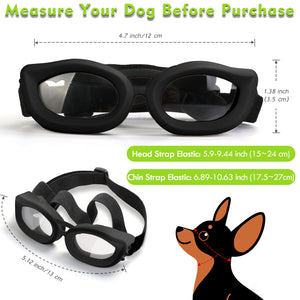 UV Protection Sunglasses for Small Breed Dogs, Windproof Anti-Fog Eye Protection Goggles, Pet Glasses for Puppy With Adjustable Strap (Black)