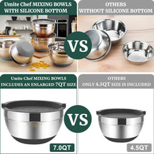 Load image into Gallery viewer, Umite Chef Mixing Bowls with Airtight Lids, 6 piece Stainless Steel Metal Nesting Storage Bowls, Non-Slip Bottoms Size 7, 3.5, 2.5, 2.0,1.5, 1QT, Great for Mixing &amp; Serving (Khaki)
