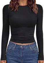 Load image into Gallery viewer, TNNZEET 3 Pack Womens Long Sleeve Shirts Crewneck Basic Fitted Tees Y2K Top | Stretchy Slim Fit Casual Workout Going Out Fashion Soft Comfortable Top For Daily Wear Fall Winter Basic Wardrobe