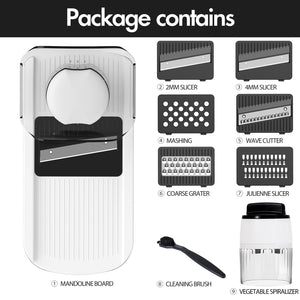 Mandoline Slicer Vegetable Slicer With 2 L Container for Potatoes, Tomatoes, Cucumbers, Carrots With 10 Blades White