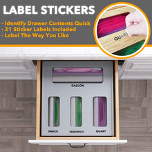 Load image into Gallery viewer, SpaceAid Bag Storage Organizer for Kitchen Drawer, Bamboo Organizer, Compatible with Gallon, Quart, Sandwich and Snack Variety Size Bag (1 Box 4 Slots)