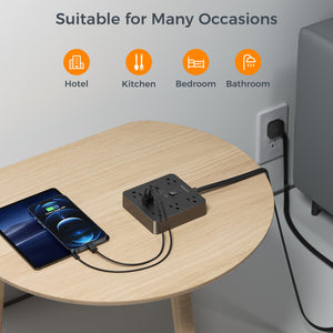 Black Surge Protector Power Strip, TESSAN Flat Plug Extension Cord 5 FT with 6 Outlets 3 USB Charger (1 USB C), 1700J Protection Multiple Outlets Charging Station for Home, Office, College Dorm Room