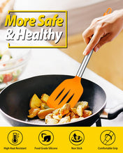 Load image into Gallery viewer, Pack of 4 Silicone Cooking Utensils Set, Non Stick Large Solid Spatulas, Heat Resistant Black Slotted Spoons, Ideal BPA Free Kitchen Turners for Frying, Mixing,Serving,Draining,Turning,Stirring