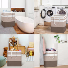 Load image into Gallery viewer, HomeHacks 2 Pack Large Laundry Baskets, Waterproof, Freestanding Laundry Hampers, Collapsible Clothes Hamper with Reinforced Handles in Laundry Room, College Dorm, Bathroom, Bedroom (Grey, 75Lx2)