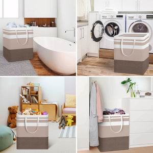 HomeHacks 2 Pack Large Laundry Baskets, Waterproof, Freestanding Laundry Hampers, Collapsible Clothes Hamper with Reinforced Handles in Laundry Room, College Dorm, Bathroom, Bedroom (Grey, 75Lx2)