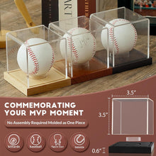 Load image into Gallery viewer, JupDec Baseball Display Case, Clear Cube Baseball Holder with Wooden Base, Autograph Baseball Stand Box for Single Ball, Yellow &amp; Black