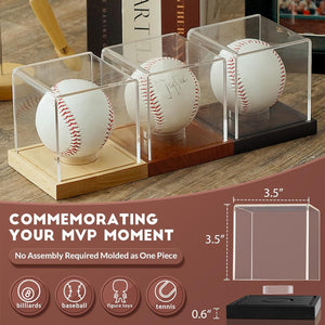 JupDec Baseball Display Case, Clear Cube Baseball Holder with Wooden Base, Autograph Baseball Stand Box for Single Ball, Yellow & Black