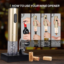 Load image into Gallery viewer, Secura Electric Wine Opener, Automatic Bottle Corkscrew Opener with Foil Cutter, Rechargeable (Champagne Gold)