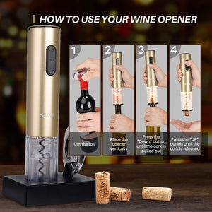 Secura Electric Wine Opener, Automatic Bottle Corkscrew Opener with Foil Cutter, Rechargeable (Champagne Gold)