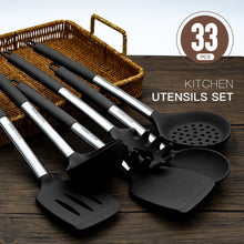 Load image into Gallery viewer, Kitchen Utensils Set-Silicone Cooking Utensils-33pcs Non-Stick Silicone Cooking Kitchen Utensils Spatula Set with Holder-Best Kitchen Cookware with Stainless Steel Handle (Khaki)