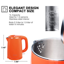 Load image into Gallery viewer, Secura Stainless Steel Double Wall Electric Kettle Water Heater for Tea Coffee w/Auto Shut-Off and Boil-Dry Protection, 1.0L (Orange) SWK-1001DO/HB-K012
