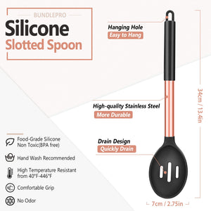 Pack of 2 Large Silicone Cooking Spoons,Non Stick Solid Basting Spoon,Heat-Resistant Kitchen Utensils for Mixing,Serving,Draining,Stirring (BLACK)