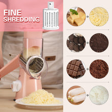 Load image into Gallery viewer, Rotary Cheese Grater Hand Crank Cheese Shredder for Fresh Cheese, Vegetable, Nuts,Non-slip Suction Base, Free Cleaning Brush Three Blades, Black