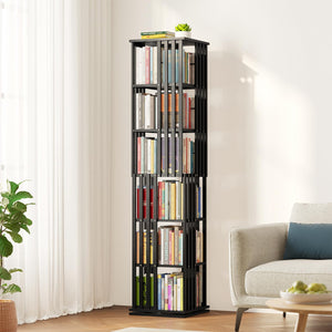 SpaceAid 6 Tier Rotating Bookshelf Tower, Bamboo Spinning Book Shelf, Revolving 360 Bookcase Storage Swivel Round Carousel, Vertical Rotate Turning Spiral Corner Organizer (6-Tier Walnut)