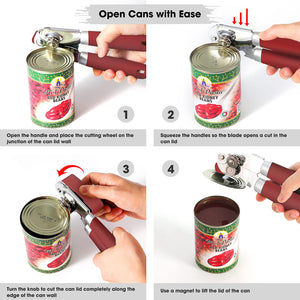 Beneno Can Opener Manual with Magnet, Hand Held Heavy Duty Can Opener with Durable Sharp Blade Smooth Edge, Big Effort-Saving Knob, Soft Grip Rubber Handle, Multifunctional Bottle Opener, Green