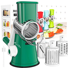 Load image into Gallery viewer, Rotary Cheese Grater Hand Crank Cheese Shredder for Fresh Cheese, Vegetable, Nuts,Non-slip Suction Base, Free Cleaning Brush Three Blades, Black
