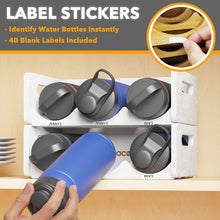Load image into Gallery viewer, SpaceAid Bamboo Water Bottle Organizer with Labels for Kitchen and Pantry, Storage Rack for Cabinets, Home Cup and Wine Bottle Holder Shelf Organizers, 2 Pack 3-Slot, Hold 6 Bottles