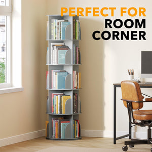 SpaceAid 4 Tier Rotating Bookshelf Tower, Spinning Bookcase Lazy Susan, Revolving 360 Book Shelf Storage Round Carousel, Vertical Rotate Turning Spiral Corner Organizer, White