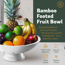 Load image into Gallery viewer, Bambüsi Fruit Bowl - 11&quot; Large Brown Wooden Pedestal Bowl for Kitchen Counter &amp; Dining Table Centerpiece, Premium Bamboo Wood Fruit Basket &amp; Banana Holder for Fresh Produce, Bread &amp; Home Decor