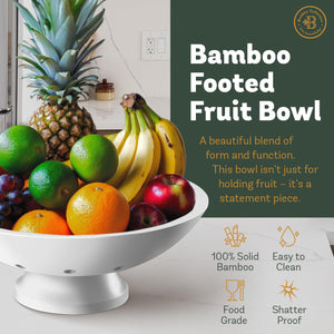 Bambüsi Fruit Bowl - 11" Large Brown Wooden Pedestal Bowl for Kitchen Counter & Dining Table Centerpiece, Premium Bamboo Wood Fruit Basket & Banana Holder for Fresh Produce, Bread & Home Decor