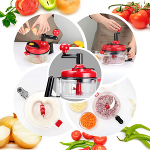 Manual Vegetable Cutter Food Processor 8 in 1 - Chopper, Mixer, Blender, Whipper, Egg Separator, Mincer, Grinder, Dicer with Clear Container 1200ml BPA Free