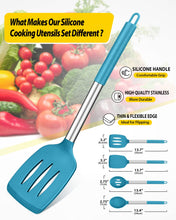 Load image into Gallery viewer, Pack of 4 Silicone Cooking Utensils Set, Non Stick Large Solid Spatulas, Heat Resistant Black Slotted Spoons, Ideal BPA Free Kitchen Turners for Frying, Mixing,Serving,Draining,Turning,Stirring
