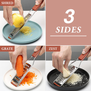 Lemon Zester Grater Three-piece Suit - Heavy Duty Kitchen Tool for Parmesan Cheese, Ginger, Garlic, Nutmeg, Chocolate, Vegetables，Fruits，Stainless Steel Grater Dishwasher Safe Black