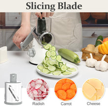 Load image into Gallery viewer, Rotary Cheese Grater Hand Crank Cheese Shredder for Fresh Cheese, Vegetable, Nuts,Non-slip Suction Base, Free Cleaning Brush Three Blades, Black