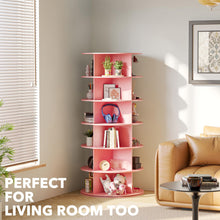 Load image into Gallery viewer, SpaceAid 7 Tier Rotating Shoe Rack Tower, Spinning Shoe Display Lazy Susan, Revolving 360 Shoe Rack Storage Round Carousel, Vertical Handbag Rotate Shoes Closet Organization (7-Tier White)