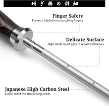 Load image into Gallery viewer, Honing Rod,10 Inch Professional Kitchen Knife Sharpener Rod, Japanese High Carbon Knife Sharpening Steel with Ergonomic Pakkawood Handle, Ideal for All Chef Knives