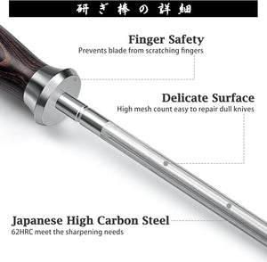 Honing Rod,10 Inch Professional Kitchen Knife Sharpener Rod, Japanese High Carbon Knife Sharpening Steel with Ergonomic Pakkawood Handle, Ideal for All Chef Knives