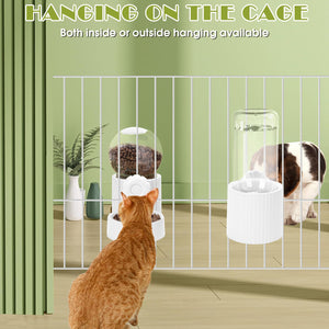 Hanging Automatic Pet Food Water Dispenser, 1L Auto Gravity Pet Feeder and 1L Water Dispenser Set, 34oz Cage Cat Dog Food and Water Dispenser for Kitten Puppy Bunny Guinea Pig (White)