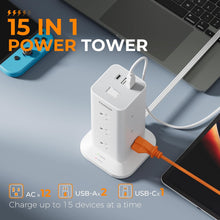 Load image into Gallery viewer, Tower Power Strip with 6 Feet Extension Cord, 8 Outlets 3 USB Chargers, 1700 Joules Surge Protection, Extension Cord with Multiple Outlets, 1875W, Office Supplies, Dorm Essentials, Charging Station
