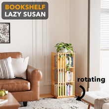 Load image into Gallery viewer, SpaceAid 6 Tier Rotating Bookshelf Tower, Bamboo Spinning Book Shelf, Revolving 360 Bookcase Storage Swivel Round Carousel, Vertical Rotate Turning Spiral Corner Organizer (6-Tier Walnut)